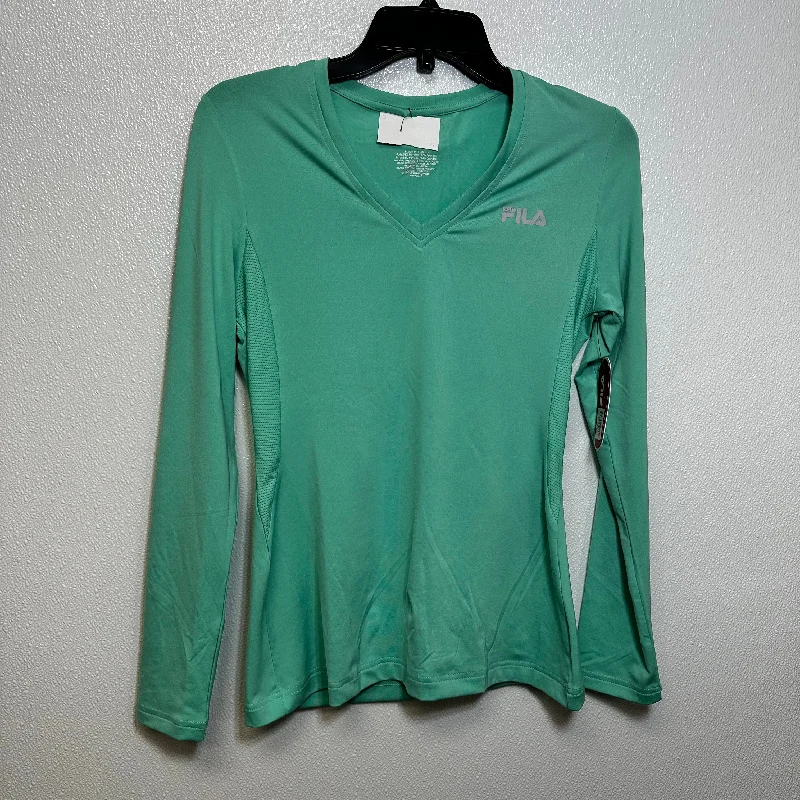 Green Athletic Top Long Sleeve Collar Fila, Size S Business