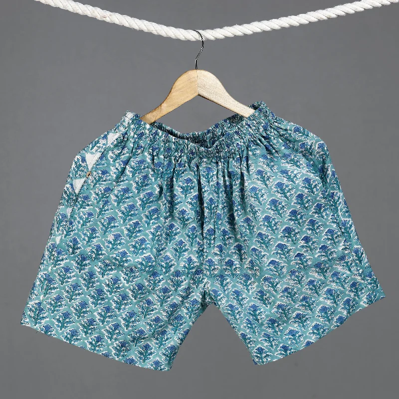 Green - Sanganeri Block Printed Cotton Unisex Boxer/Shorts Confident Men's Power