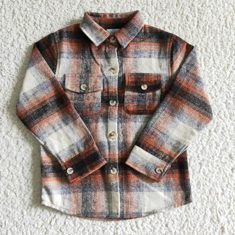 BT0116  Brown Plaid Boys Long Sleeve Top Winter Collar T-Shirts Elegant Men's Formal 