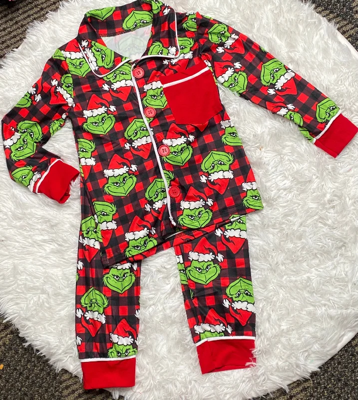 Grinch Buffalo Plaid Pajama Set Tough Men's Military