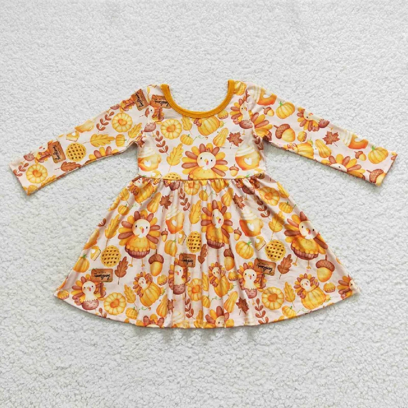 GLD0344 Turkey Thanksgiving Pumpkin Girls Flutter Sleeve Dresses Earthy Men's Hemp