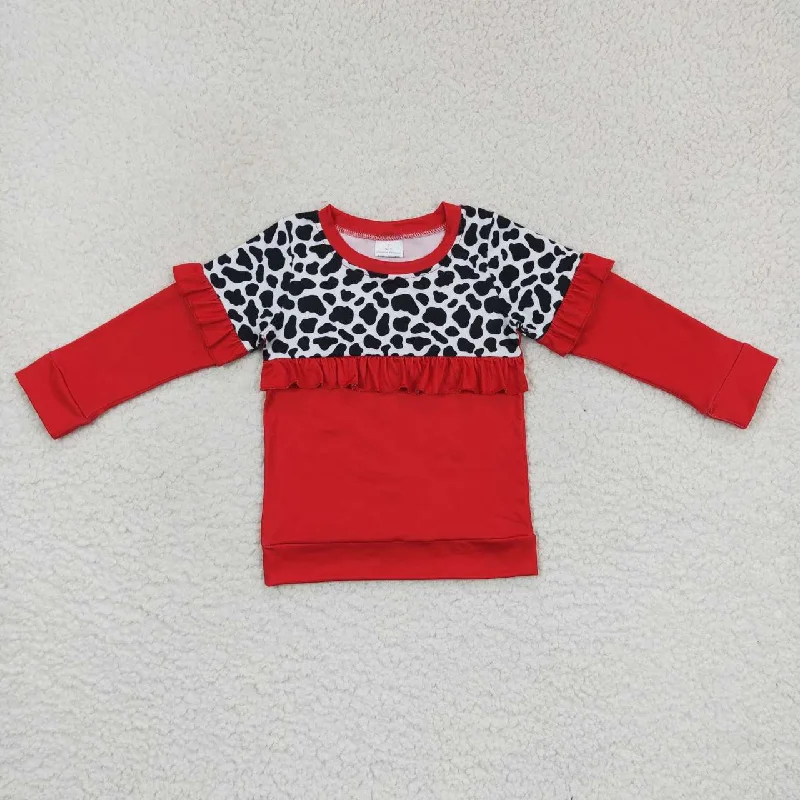 GT0295  Red Leopard   Winter Girls Long Sleeve Top Collar T-Shirts Sporty Men's Athleisure 