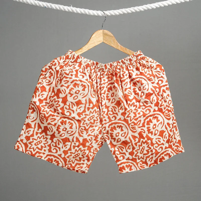 Orange - Hand Batik Printed Cotton Unisex Boxer/Shorts Dapper Men's Bow