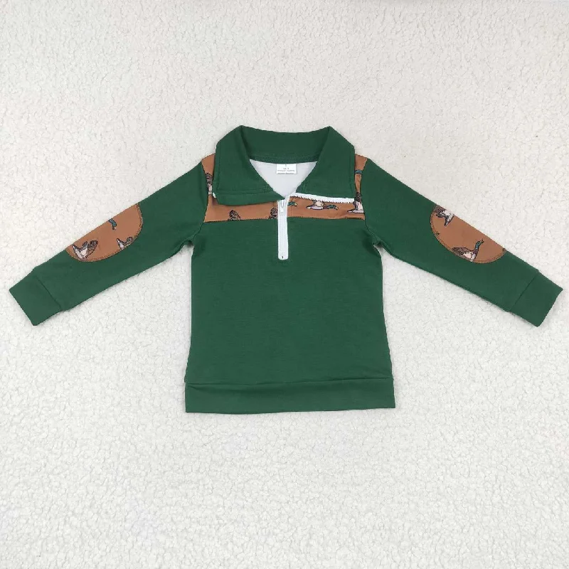 BT0280  Green Duck Boys Long Sleeve Top Collar Polo Pullover T-Shirts Confident Men's Power