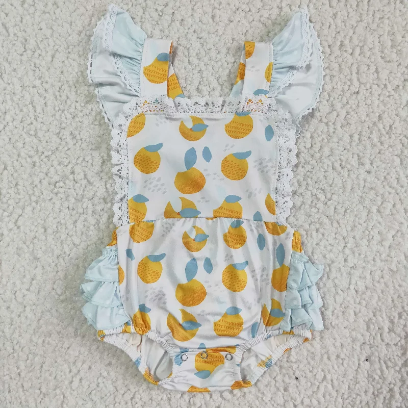 SR0033 Orange Lemon Fruits Girls Flutter Sleeve Romper Dapper Men's Bow