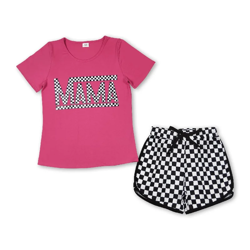 Hot pink mama top black plaid shorts adult women set Elegant Men's Cashmere