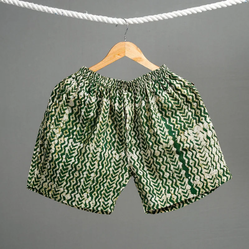 Green - Hand Batik Printed Cotton Unisex Boxer/Shorts Unique Men's Patch