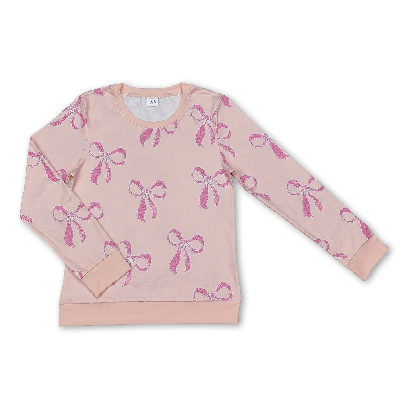 Pink bow long sleeves adult women shirt