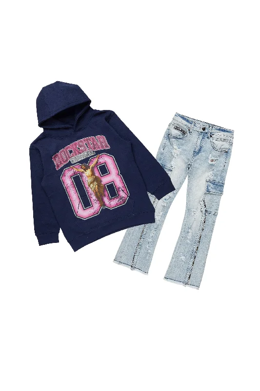 Boys Fields Navy Hoodie/Stacked Flare Jean Set