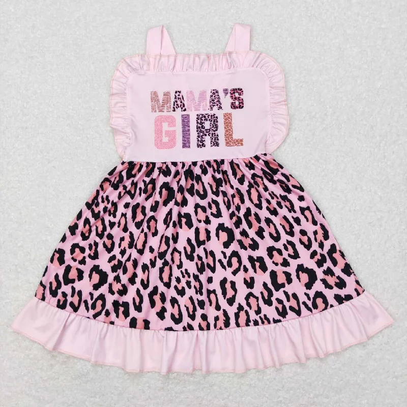 GSD0555 mama's girl Leopard Pink Cross  Girls Flutter Sleeve Dresses Sporty Men's Athleisure 