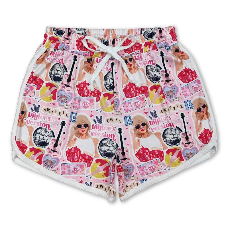 Pink guitar heart singer adult women summer shorts Casual Men's Short