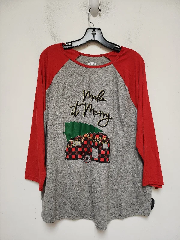 Top Long Sleeve Basic By Holiday Time In Grey & Red, Size: 1x Lumberjack