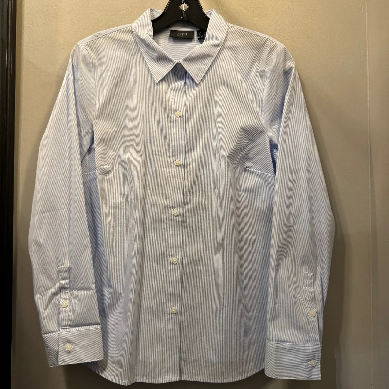 Top Long Sleeve By Apt 9 In Blue & White, Size: Lp Polished Men's Satin