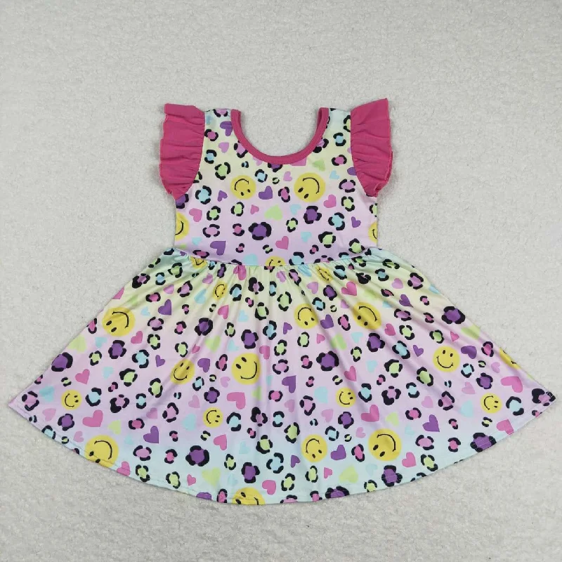 GSD0726 Valentine Love Pink Leopard Smile Girls Short Sleeve Dresses British Gentleman Style