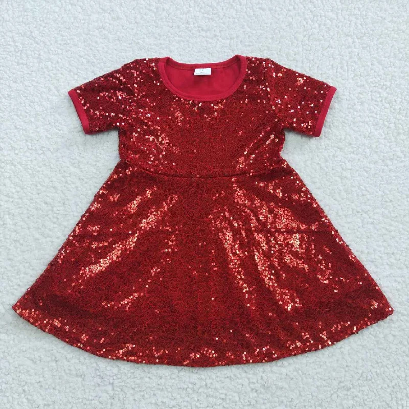 GSD0446 Red Sequin Girls Short Sleeve Dresses Unique Men's Patch