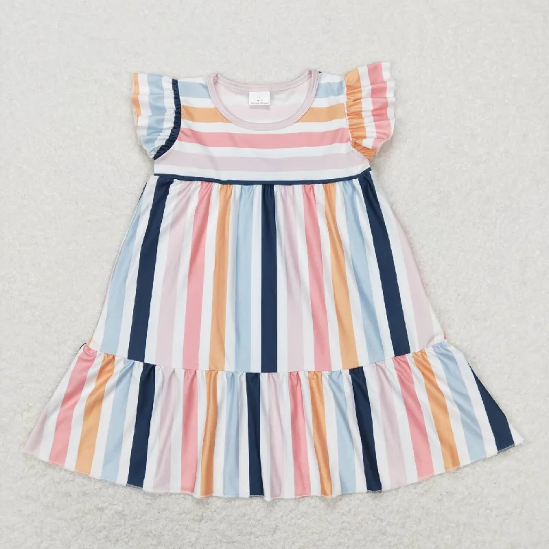 GSD0564  Pink Blue Stripes Girls Short Sleeve Dresses Athletic Men's High