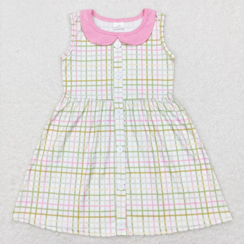 GSD0581 Pink Plaid Girls Flutter Sleeve Dresses Artistic Men's Hand