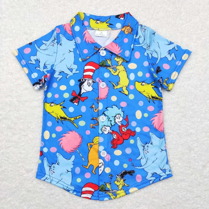 BT0421 Cat Hat Pink blue Dr Cartoon Boys Short Sleeve Top Collar T-Shirts Trendy Men's Bucket