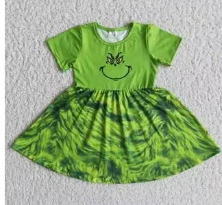 E3-3 Christmas Green  Cartoon  Girls Flutter Sleeve Dresses Classic Men's Pin