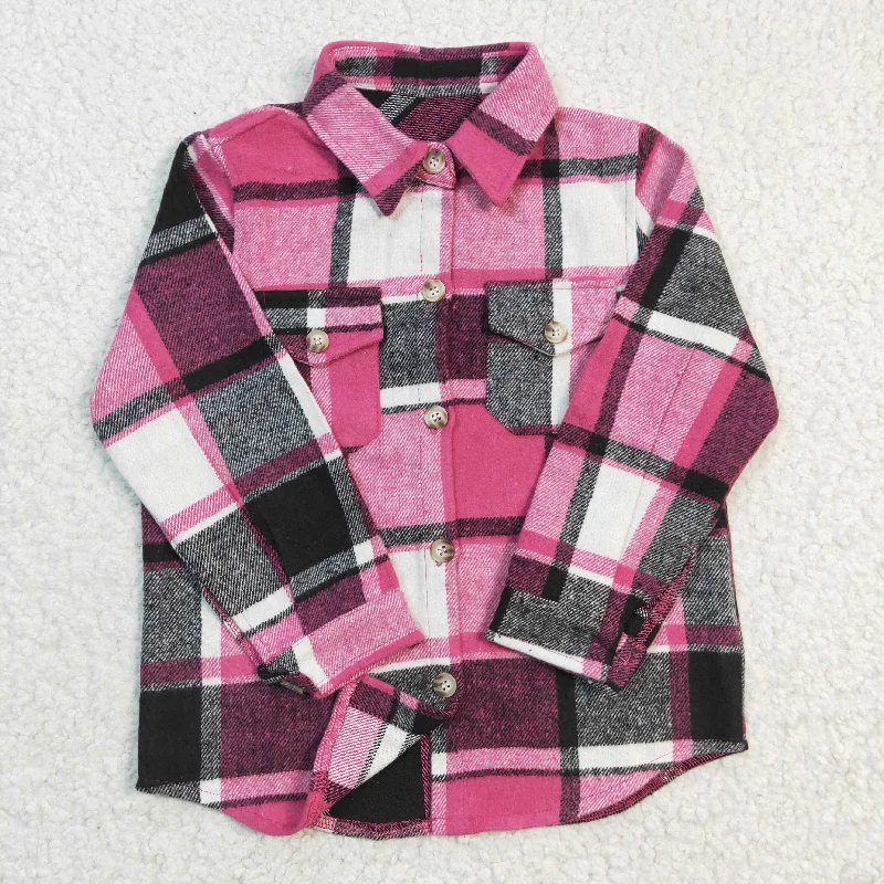 GT0104 Pink Plaid Girls Long Sleeve Top Winter Collar T-Shirts Sophisticated Men's French