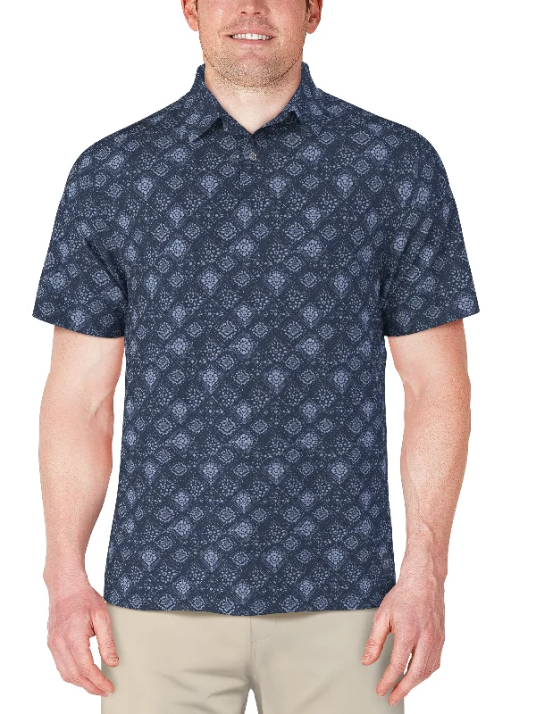 Men's Short Sleeve Textured Medallion Printed Polo Vacation