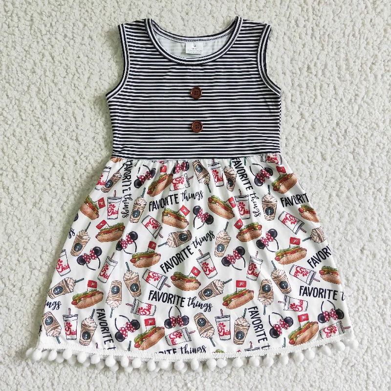 GSD0110 Chicken Favorite Coffee Hamburger Cartoon Girls Sleeveless Dresses Dynamic Men's Glow