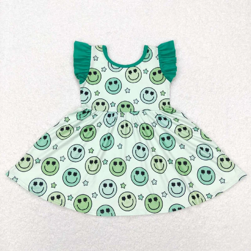 GSD0643  St. Patrick Clover Green Smile Girls Short Sleeve Dresses Sophisticated Men's 