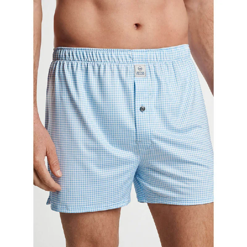 Peter Millar Nebraska Printed Gingham Boxers - Cottage Blue* British Gentleman Style