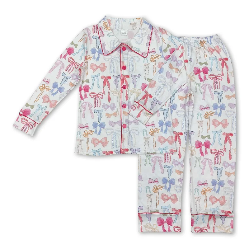 Colorful bow adult women button down pajamas Gym