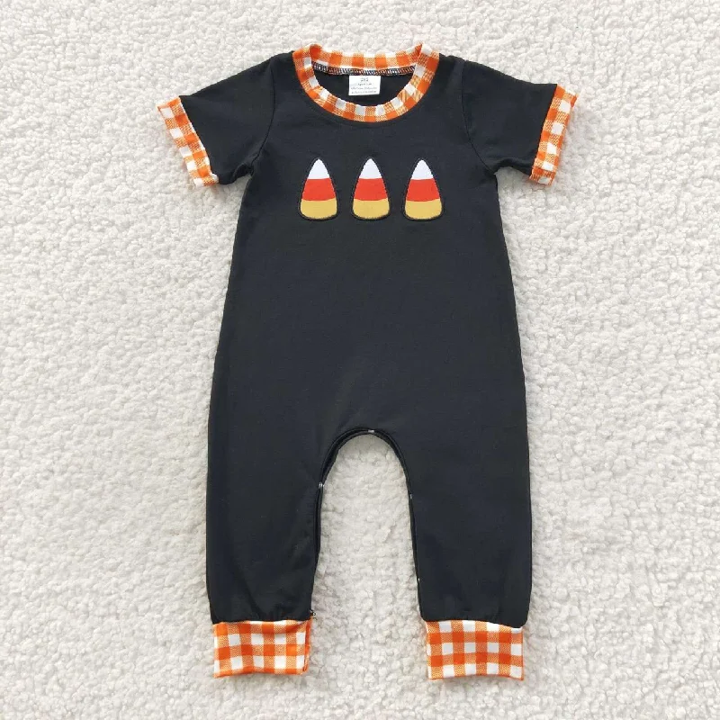 SR0400 Halloween Black Orange Pie Cake  Boys Short Sleeve Romper Monochromatic All