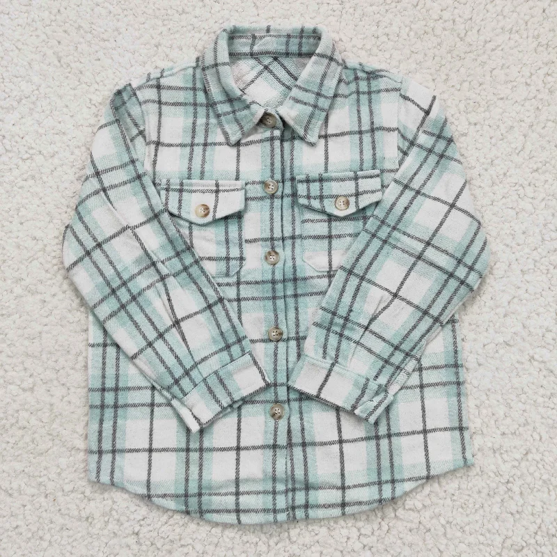 BT0169 Blue Plaid Boys Long Sleeve Top Winter Collar T-Shirts Dapper Men's 1920S