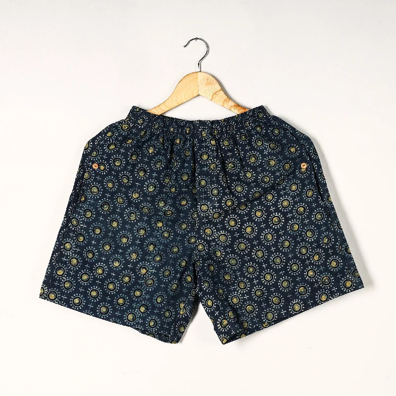 Blue - Ajrakh Block Printed Cotton Unisex Boxer/Shorts