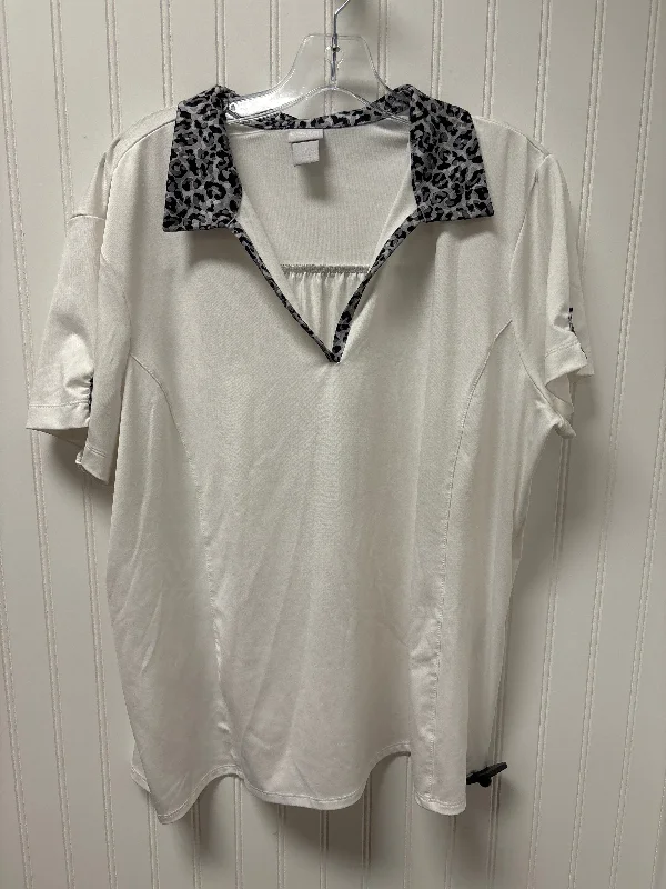 White Athletic Top Short Sleeve Chicos, Size 1x Stylish Men's Tropical 