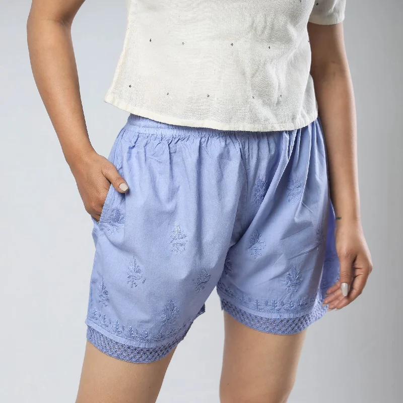 Blue - Chikankari Hand Embroidered Cotton Short Stylish Men's Neon