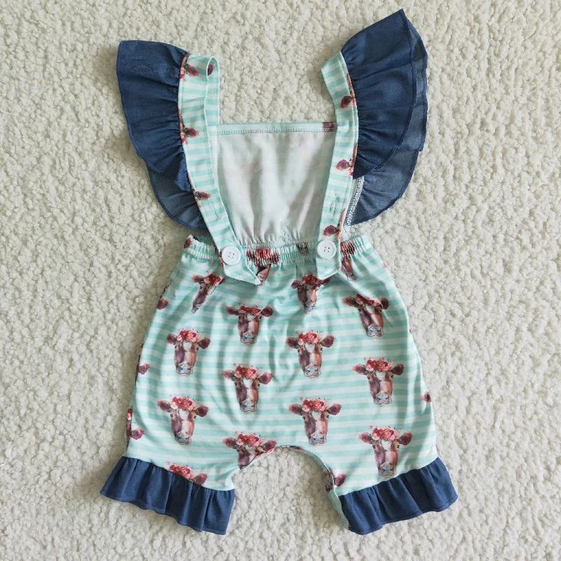 SR0004 Blue Cows Girls Flutter Sleeve Romper Modern Men's Tech