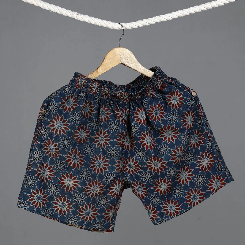 Blue - Ajrakh Block Printed Cotton Unisex Boxer/Shorts Rugged Men's Outdoor 