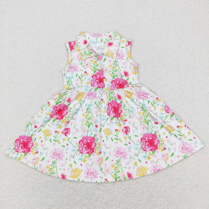 GSD0546  Pink Floral Girls Short Sleeve Dresses Hip Men's Urban