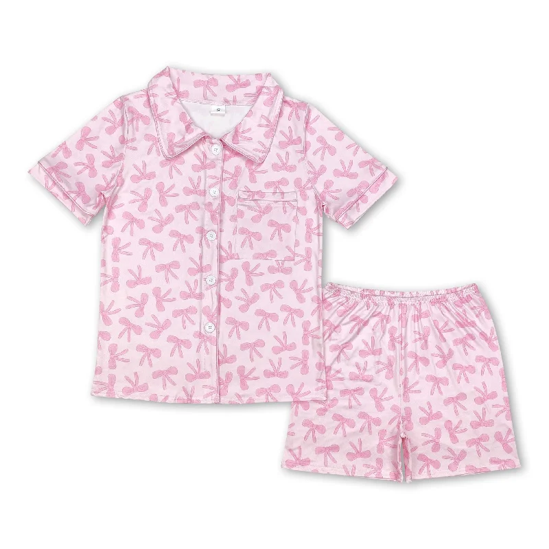 Pink bows adult women summer button down pajamas Sporty Men's Athleisure 