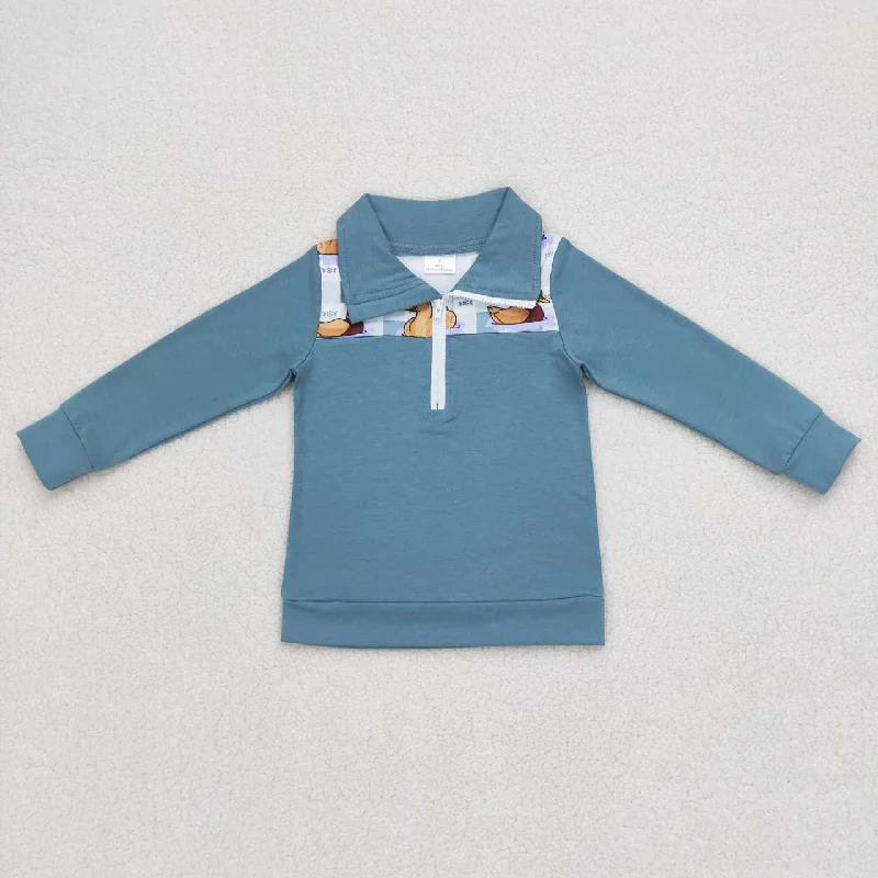 BT0329   Blue Duck  Boys Long Sleeve Top Collar Polo Pullover T-Shirts Bold Men's Animal