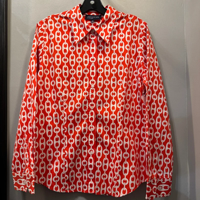 Top Long Sleeve By Jones New York In Orange & White, Size: L Cozy Men's Winter