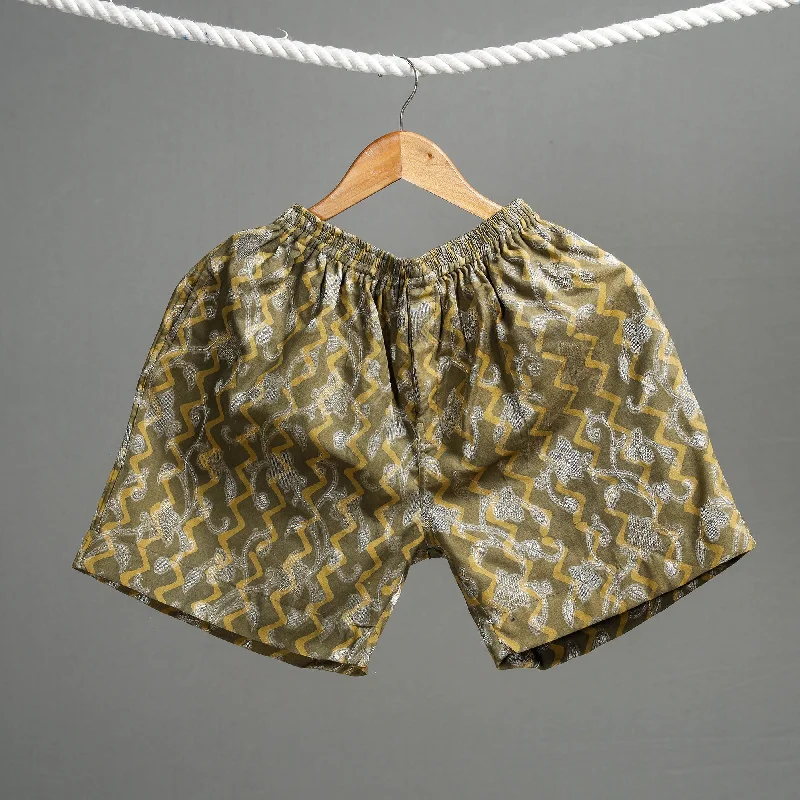 Green - Hand Batik Printed Jacquard Weave Cotton Unisex Boxer/Shorts