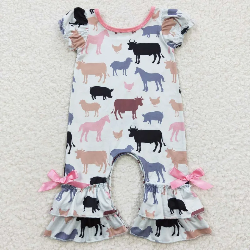 SR0328 Pink Cow Blue Girls Short Sleeve Romper Edgy Men's Punk