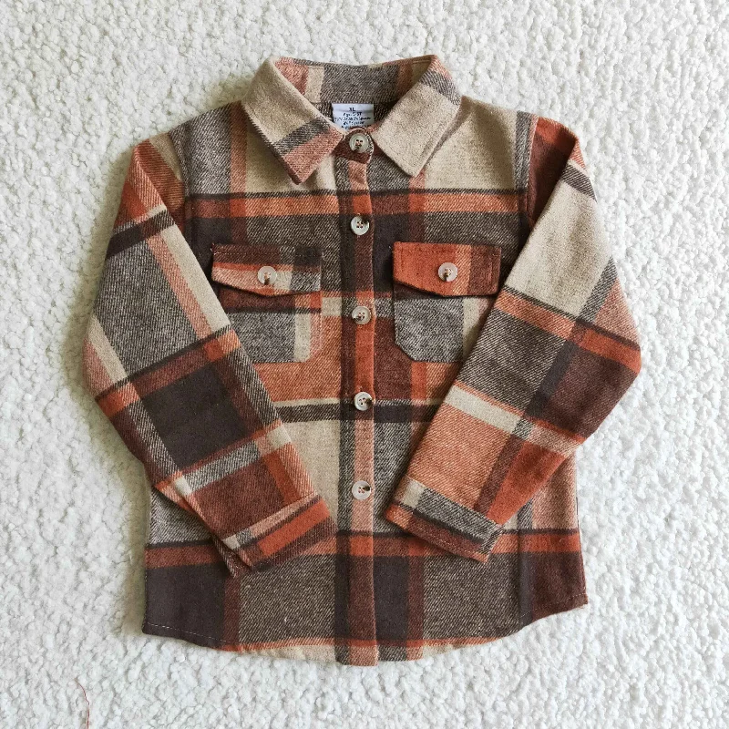 BT0061 Orange Plaid Boys Long Sleeve Top Winter Collar T-Shirts Practical Men's Multi