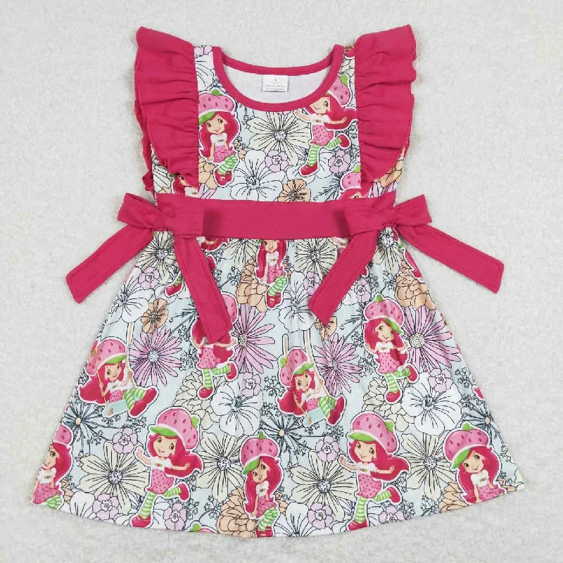 GSD0613 Pink Strawberry Cartoon Bow Girls Short Sleeve Dresses Artistic Men's Avant