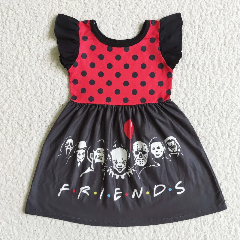 A3-3-1 Halloween Black Red Clown Cartoon Friends Girls Short Sleeve Dresses Dynamic Men's High