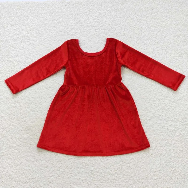 GLD0334 Red Velvet Girls Flutter Sleeve Dresses Dapper Men's Bow