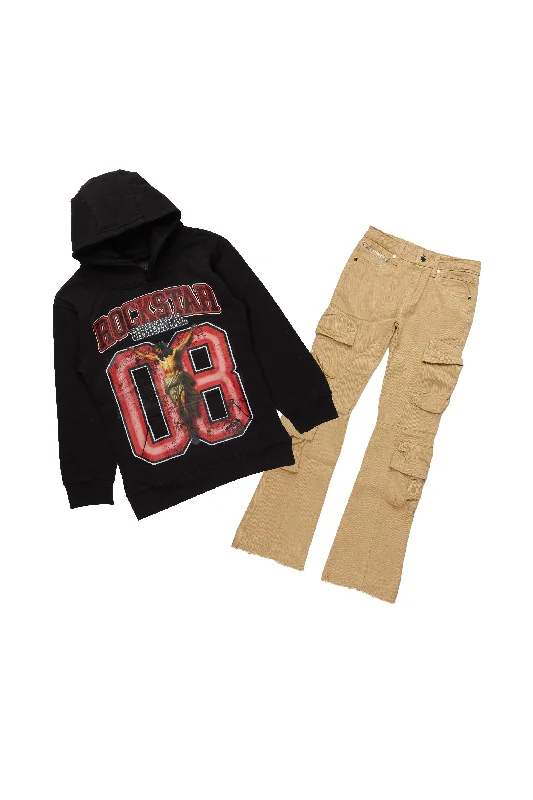 Boys Fields Black/Beige Hoodie/Stacked Flare Jean Set