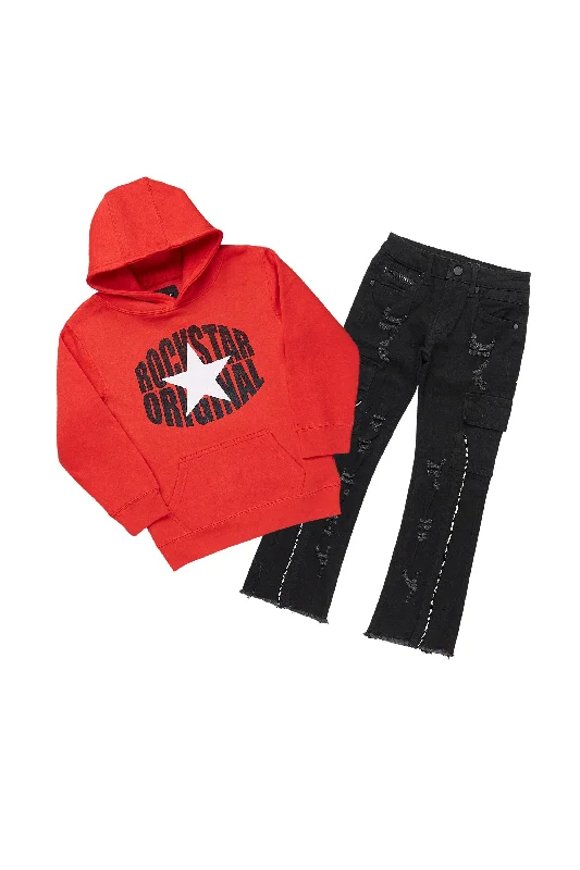 Boys Macall Red Hoodie/Stacked Flare Jean Set