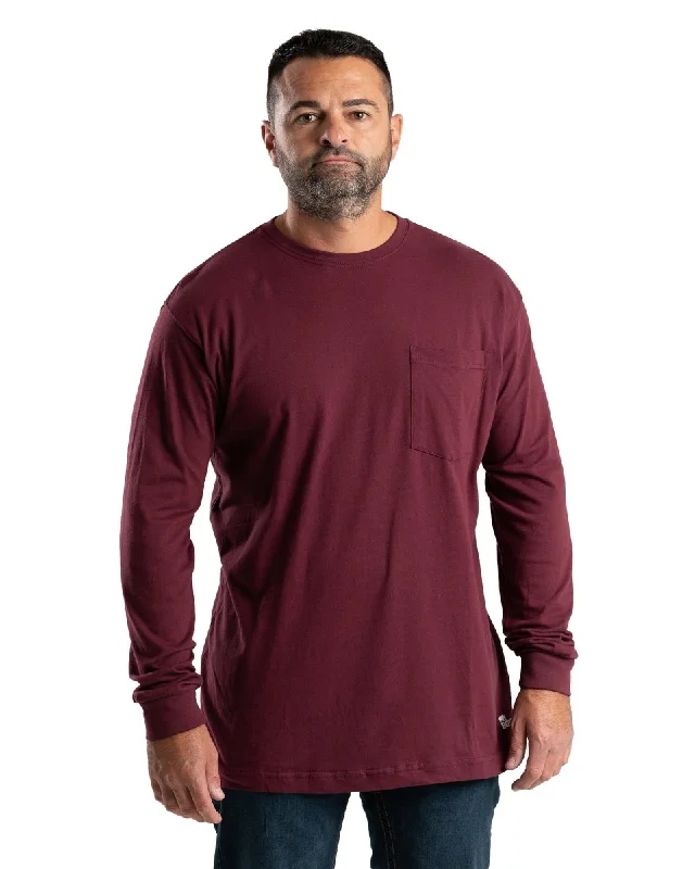 Heavyweight Long Sleeve Pocket T-Shirt (Maroon) Trendy Men's Oversized