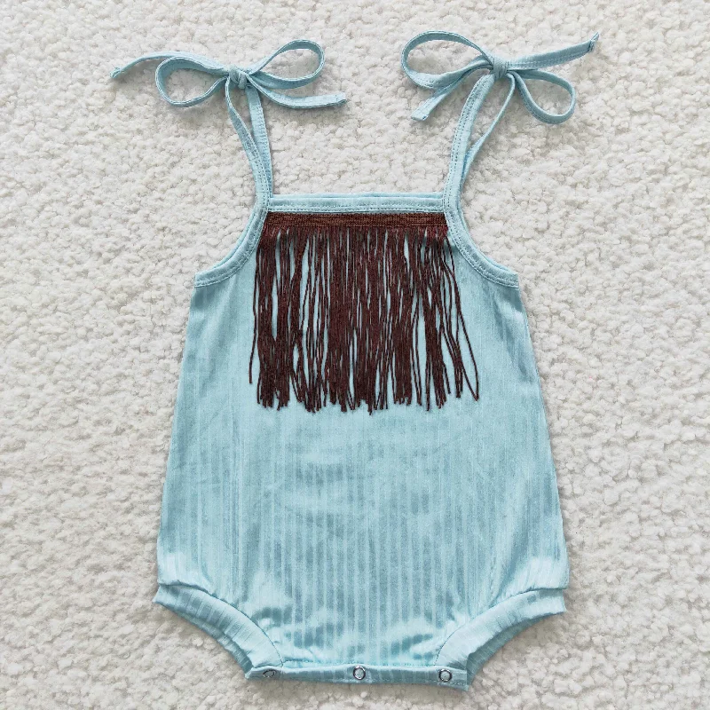 SR0289 Blue Tassel Girls Short Sleeve Romper Trendy Men's Bucket